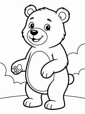 Free printable coloring page showing a smiling bear standing, perfect for kids to practice coloring and creativity