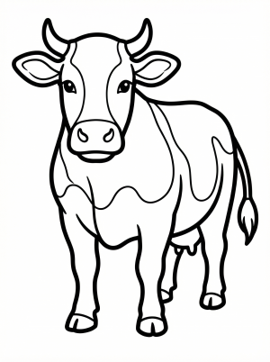Anatomically correct front view of a standing cow, showing its chest and front legs, ready for coloring and learning about farm animals.