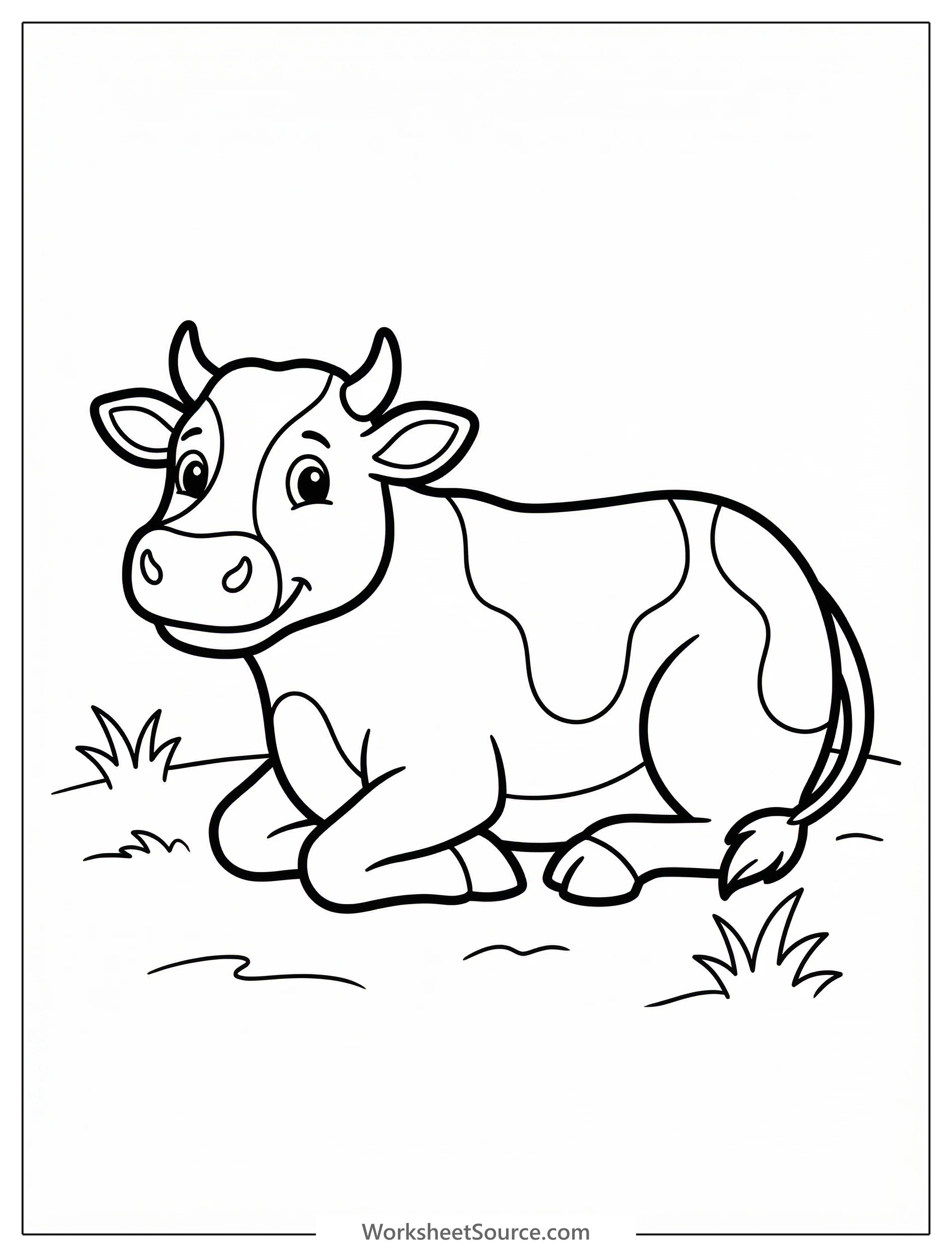 Anatomically accurate illustration of a cow lying down with all four legs tucked neatly underneath its body, resting peacefully.