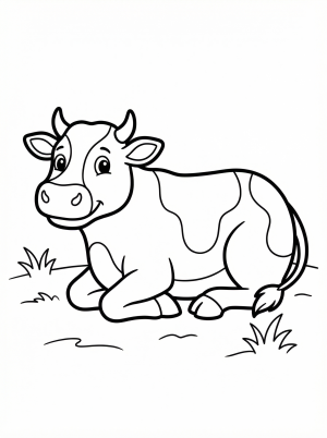 Anatomically accurate illustration of a cow lying down with all four legs tucked neatly underneath its body, resting peacefully.