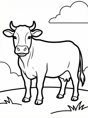 A majestic, anatomically correct cow stands proudly, facing slightly right, head held high. Its realistic features are outlined for coloring.