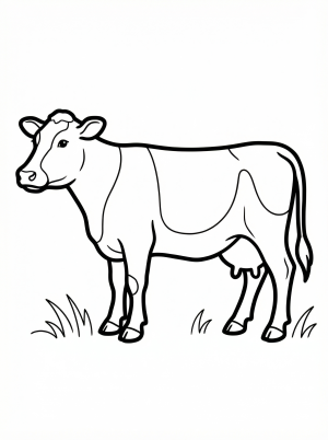 Side profile illustration of an anatomically correct cow, showing detailed body proportions, legs, tail, head, and udder. Designed for coloring.