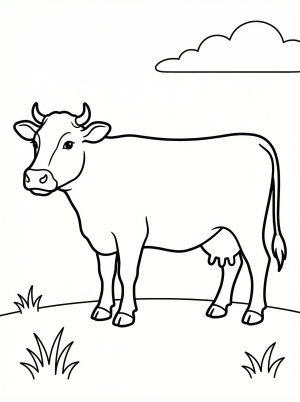 Detailed illustration of an anatomically correct cow in side view, showing its full body, legs, tail, head, and udder. Perfect for learning and coloring.