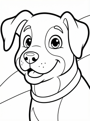 Free printable coloring page showing a happy dog portrait, perfect for kids to practice fine motor skills and creativity