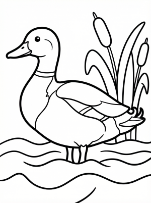Outline of an anatomically accurate male mallard duck, featuring a distinct green head, white neck ring, chestnut breast, and yellow bill.