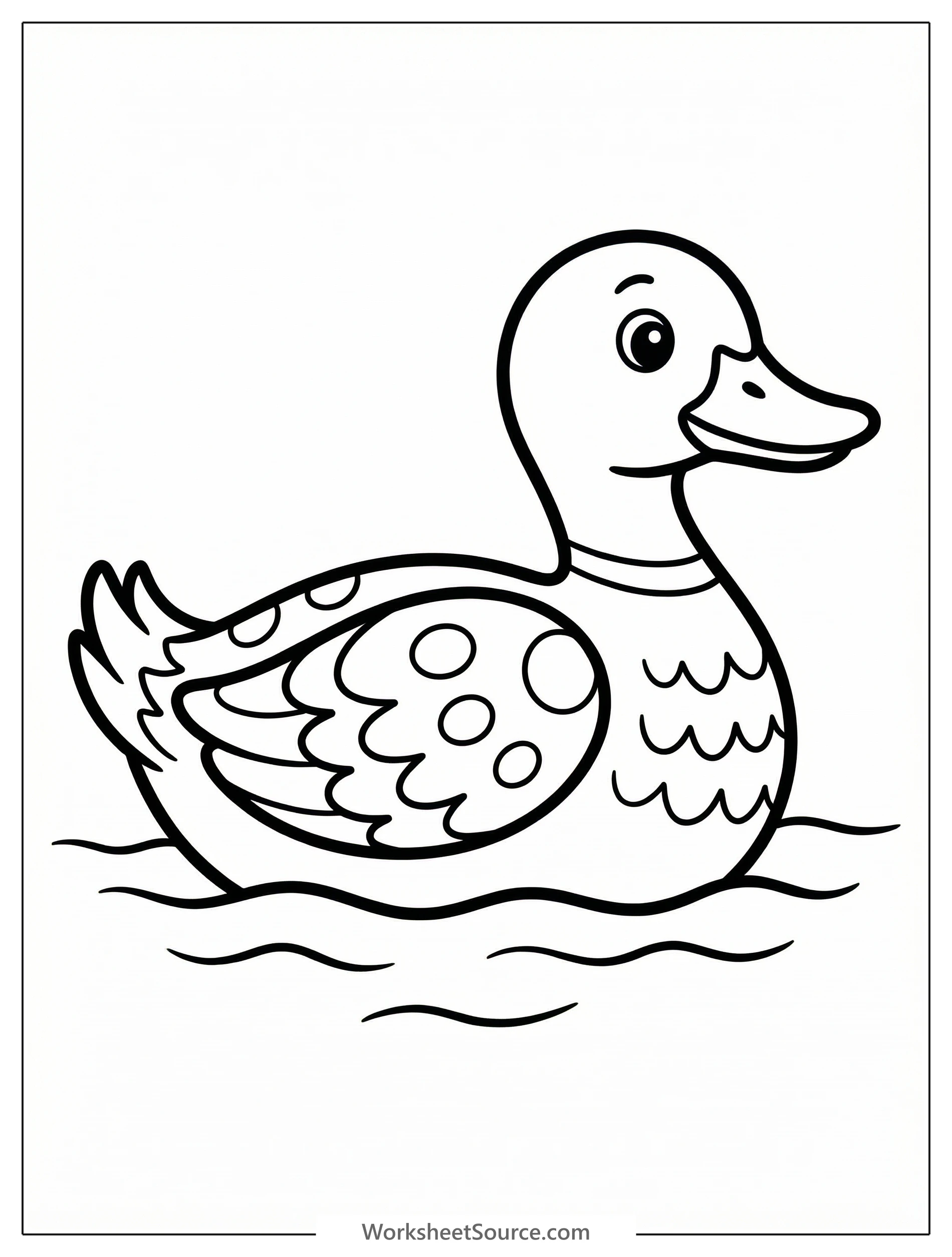 Detailed illustration of an anatomically correct duck with intricate feather patterns covering its body, ideal for coloring and learning about birds.