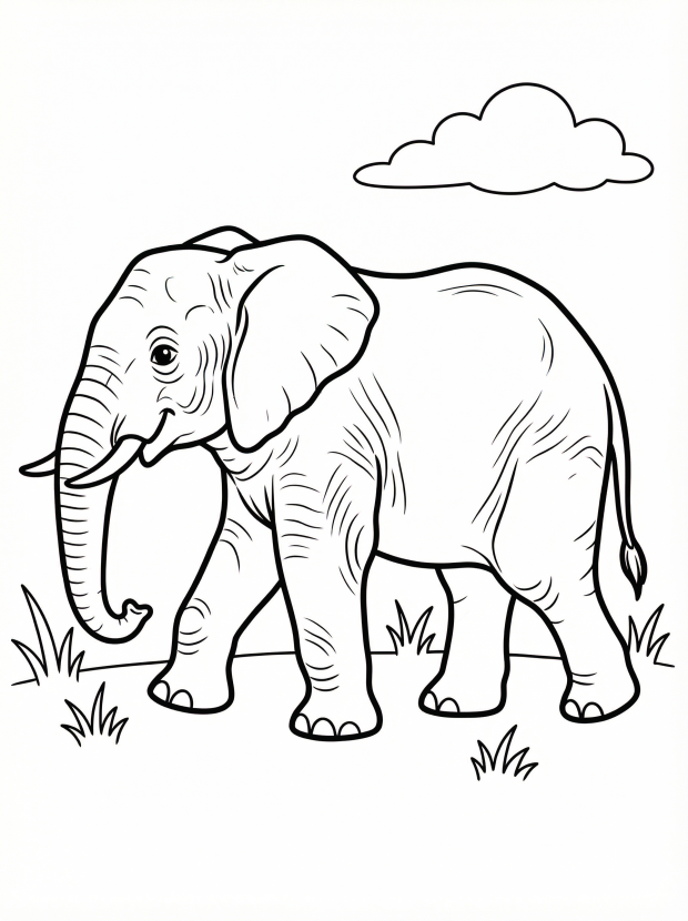 Free printable coloring page showing an elephant side view, perfect for kids to practice coloring and learn about animals