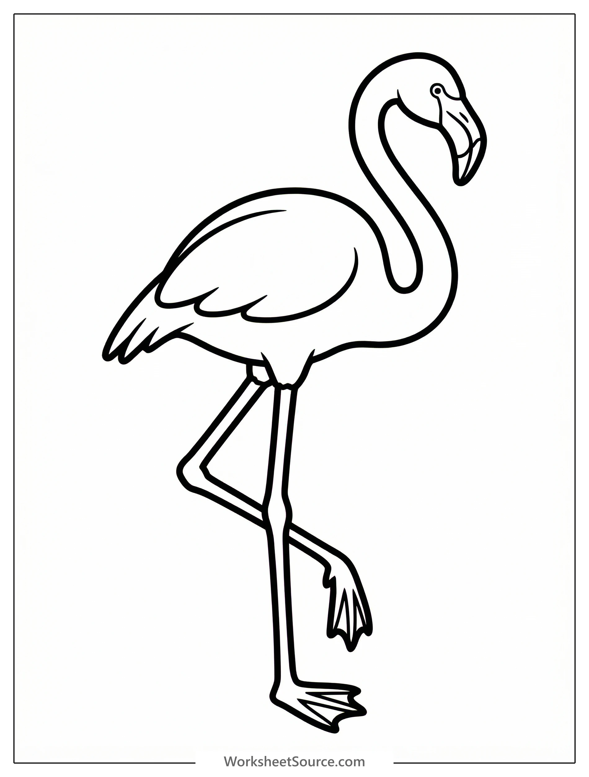 Outline of an anatomically correct flamingo showing its characteristic long, thin legs and visible webbed feet. The bird stands gracefully.