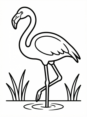 An anatomically accurate silhouette of a flamingo standing gracefully, showcasing its distinctive S shaped neck, long legs, and curved beak.