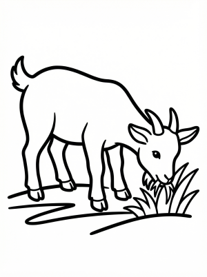 Outline drawing of an anatomically correct goat with its head down, peacefully grazing on blades of grass.