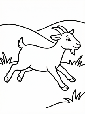 An anatomically correct goat with its tail up, running dynamically with all four legs extended in a powerful stride. Outlined for coloring.