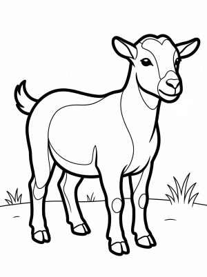 Outline drawing of an anatomically correct goat standing upright on all four hooves in a balanced pose, ready for coloring.