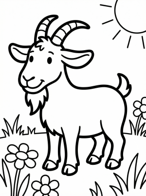 Outline illustration of a friendly, anatomically correct goat standing, featuring a prominent, long beard under its chin and small horns.