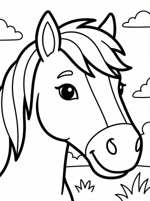 Free printable coloring page showing a horse head portrait, perfect for kids to practice fine motor skills and enjoy creative coloring