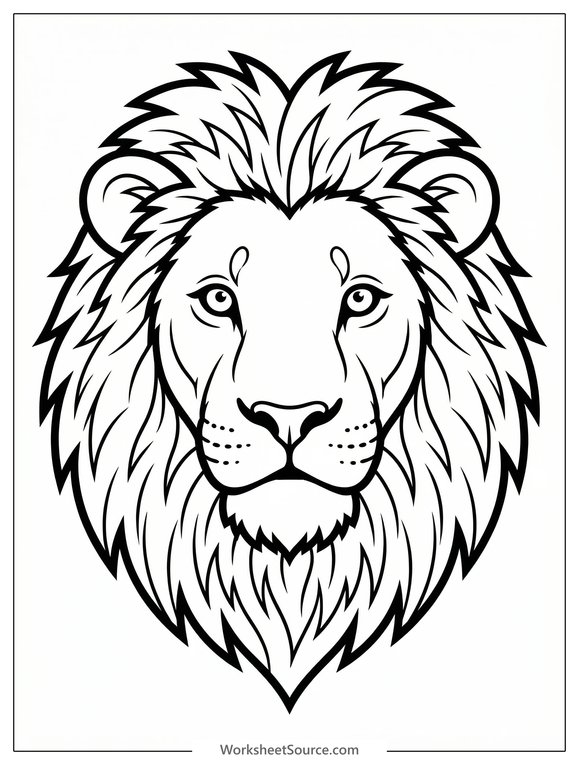 Highly detailed anatomical lion head coloring page featuring a majestic mane and intricate fur textures, ready for creative artistic exploration.