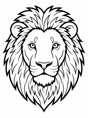Highly detailed anatomical lion head coloring page featuring a majestic mane and intricate fur textures, ready for creative artistic exploration.