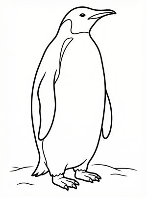 Black and white outline of an anatomically correct penguin standing alert with its neck extended and wings slightly out.