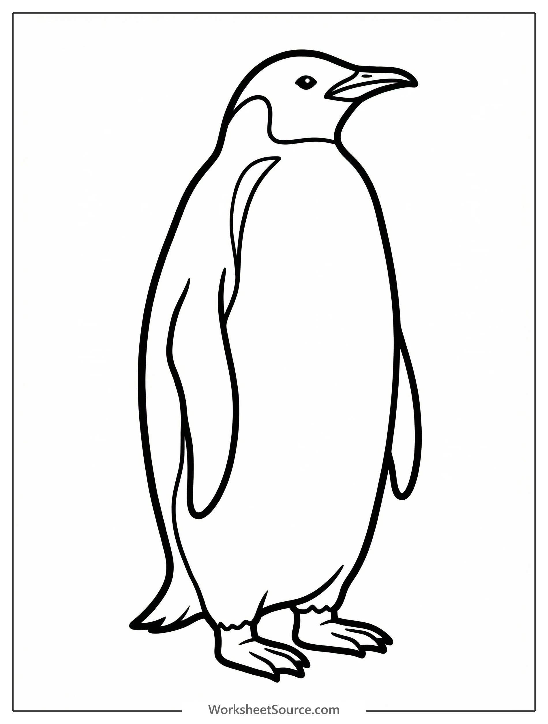 Anatomically correct adult emperor penguin standing majestically upright, featuring realistic feathers and distinctive markings, ready for coloring.
