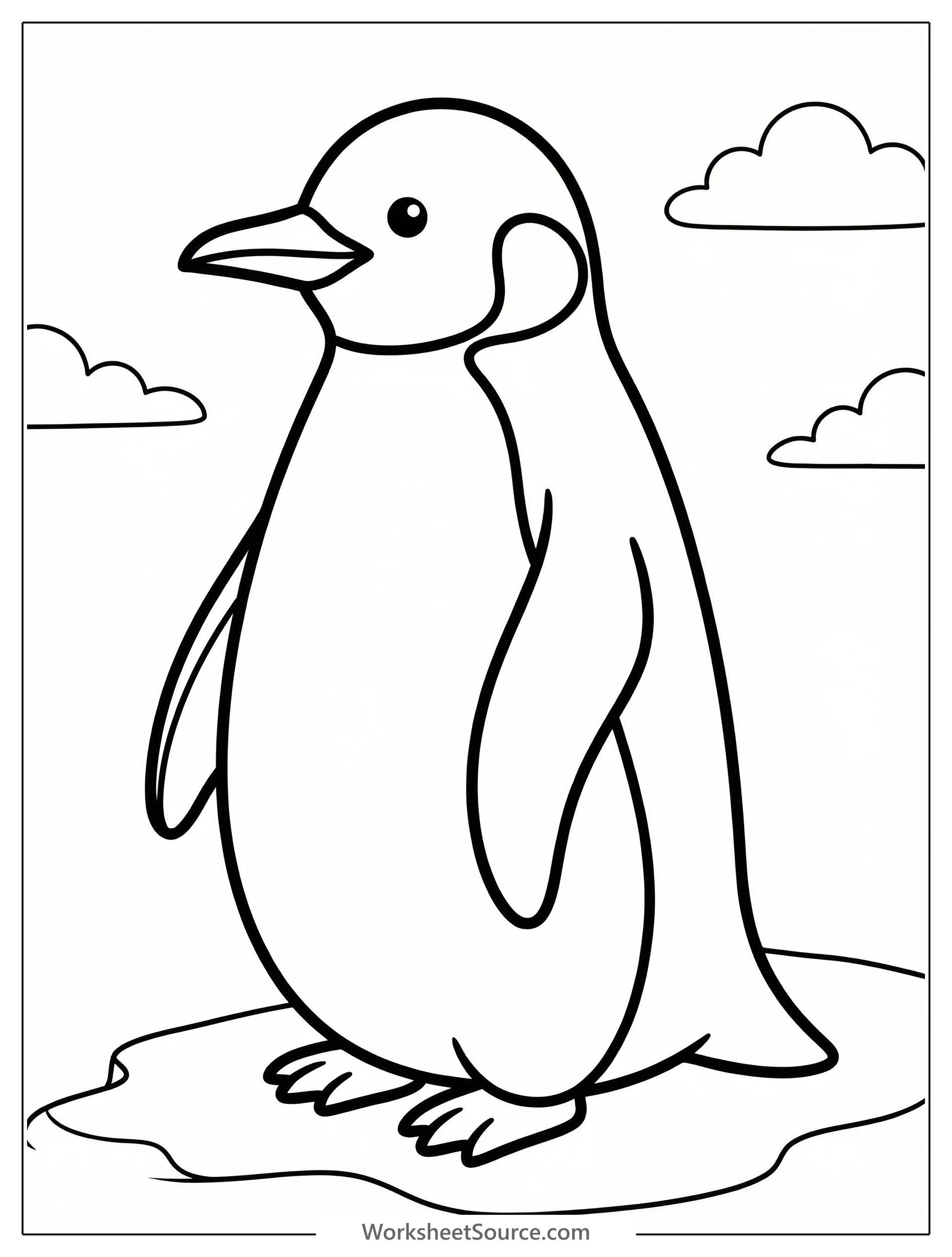 Anatomically correct side profile illustration of a penguin with a distinct beak, powerful flippers, and classic black and white tuxedo pattern.