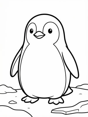An anatomically correct emperor penguin stands upright, facing forward, with its flippers tucked at its sides, outlined for coloring.