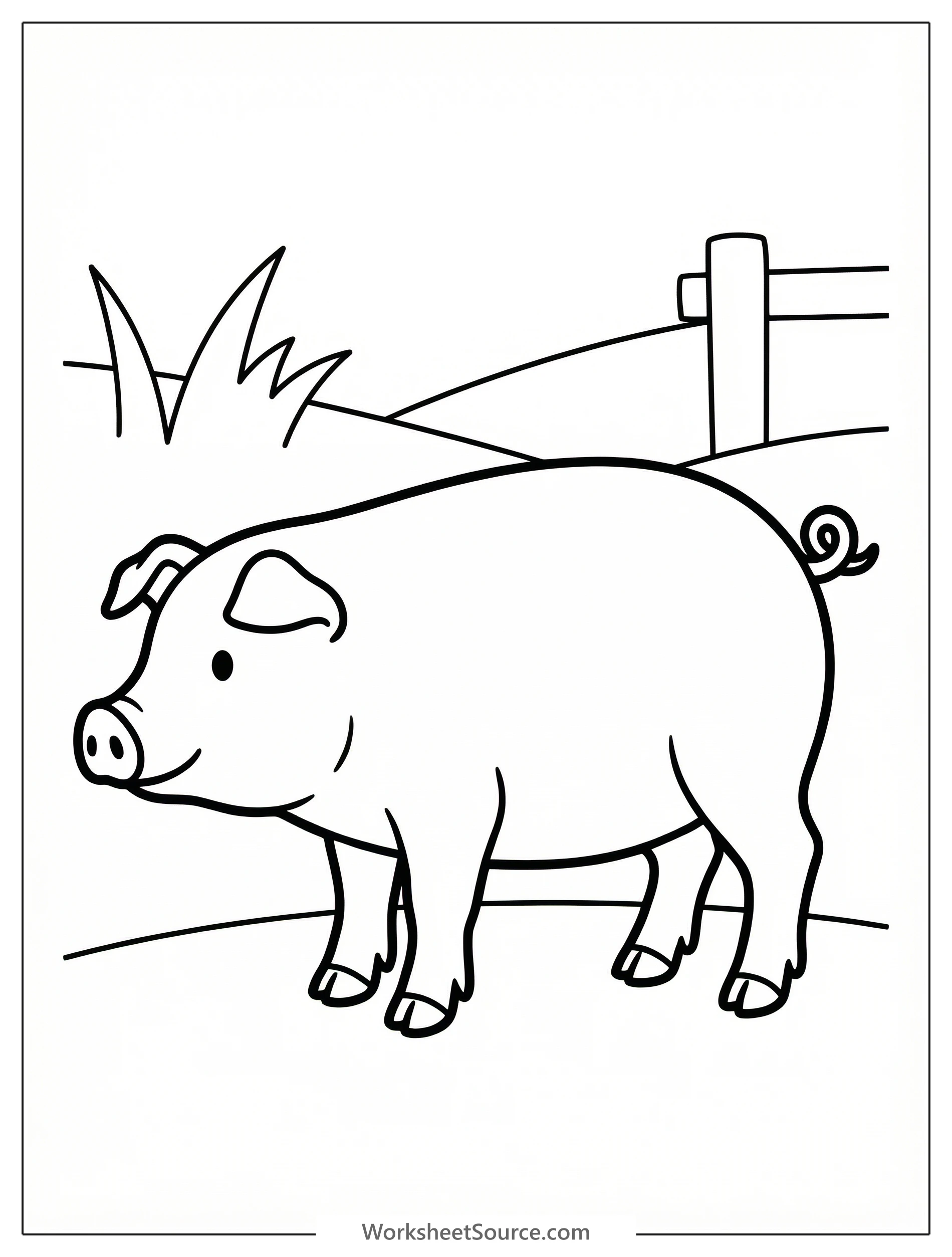 Black and white outline drawing of an anatomically correct pig standing in a classic farm animal pose, ready for coloring.