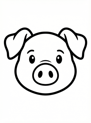 Line art of an anatomically correct pig face, front view, featuring symmetrical ears and a distinct snout, ready for coloring.