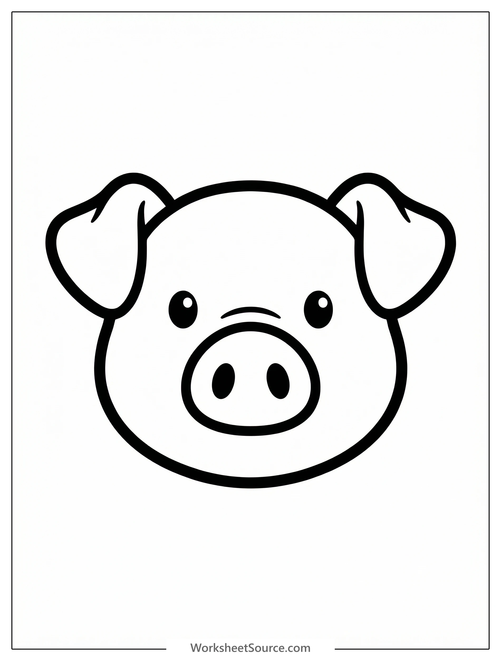 Line art illustration of an anatomically correct pig head facing forward, showing its detailed snout, distinct ears, and small eyes.