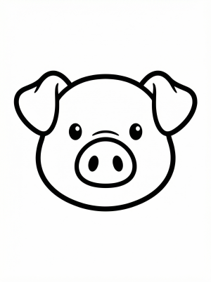 Line art illustration of an anatomically correct pig head facing forward, showing its detailed snout, distinct ears, and small eyes.