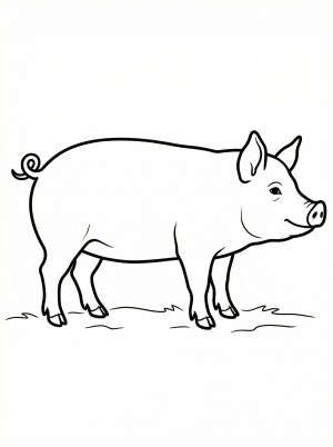 Detailed side profile illustration of an anatomically correct pig with body proportions clearly visible and a distinct curly tail, perfect for coloring.