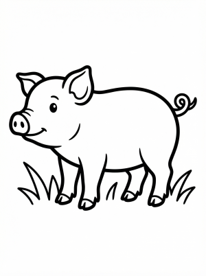 Outline drawing of an anatomically correct domestic pig in profile, facing left, with a prominent, distinctively curly tail visible.