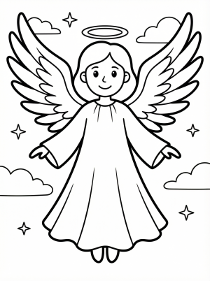 Free printable coloring page showing an angel ornament with wings and halo, perfect for kids to practice coloring and creativity