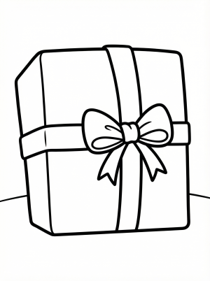 Free printable coloring page showing a wrapped present with ribbon and bow, perfect for kids to practice color choice and fine motor skills