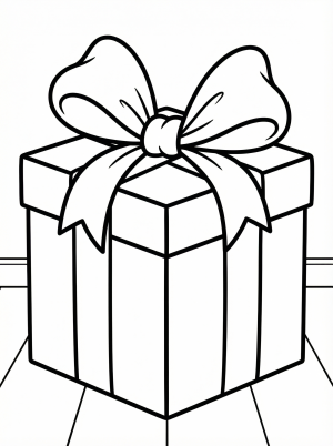 Free printable coloring page showing a wrapped present with a big bow, perfect for kids to practice coloring and creativity