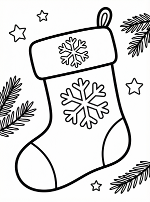 Free printable coloring page showing a stocking decorated with snowflakes and stars, perfect for kids to practice coloring and creativity