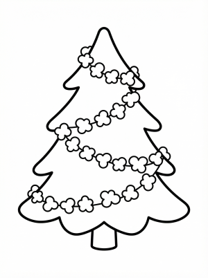 Free printable coloring page showing a Christmas tree with garland, perfect for kids to practice coloring and creativity