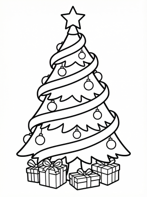 Christmas Tree With Ribbon coloring page