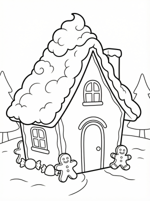 Gingerbread House With Snow coloring page