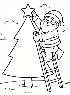 Santa Decorating Tree coloring page