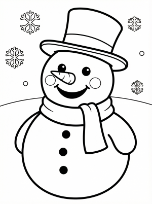 Free printable coloring page showing a smiling snowman with a hat and scarf, perfect for kids to practice coloring and have seasonal fun