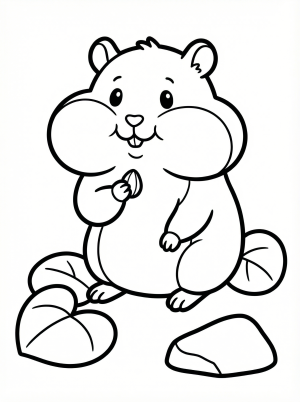 Free printable coloring page showing a kawaii hamster with cheeks full of food, perfect for kids to practice coloring and fine motor skills.