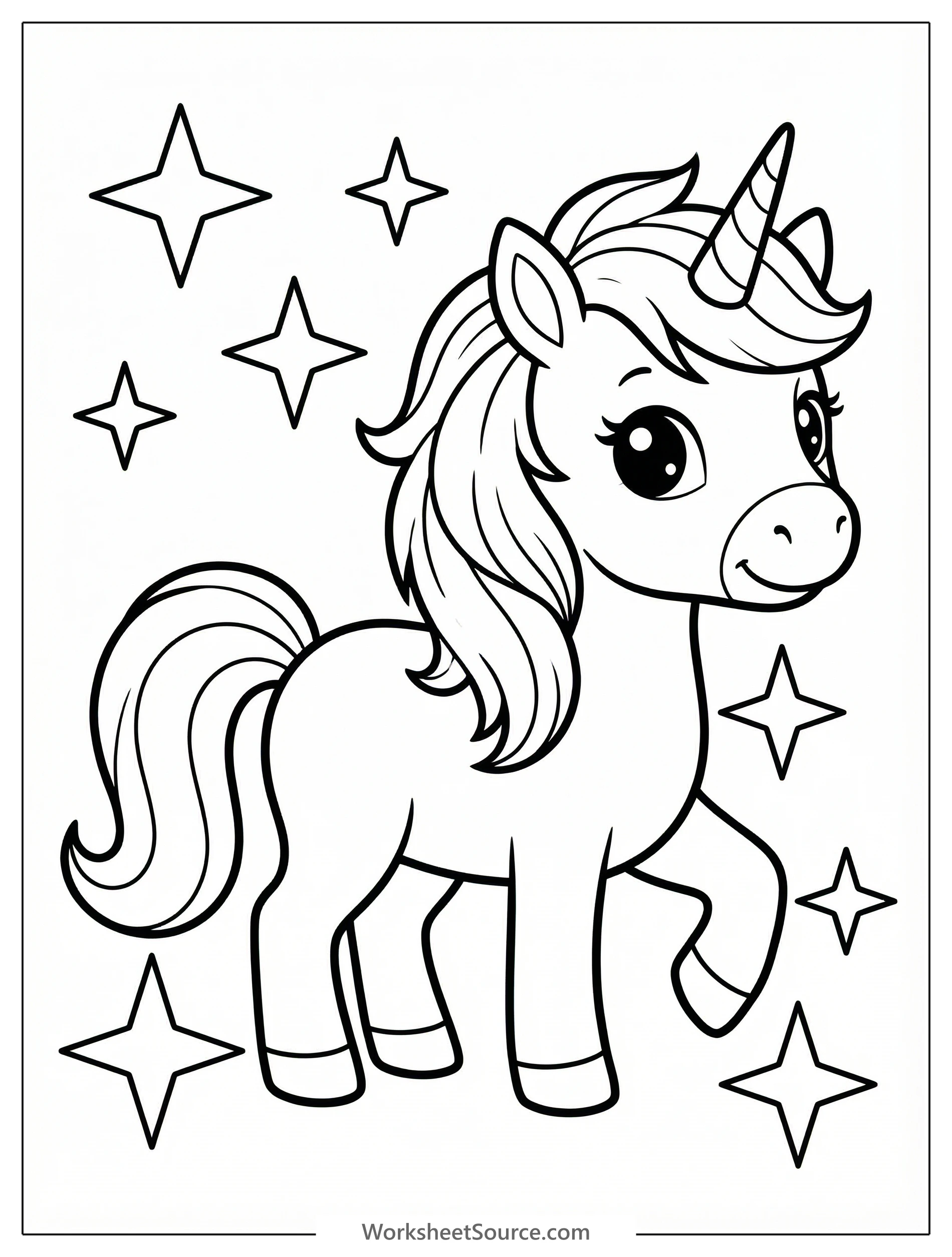 Adorable Unicorn With Stars — रंग भरना