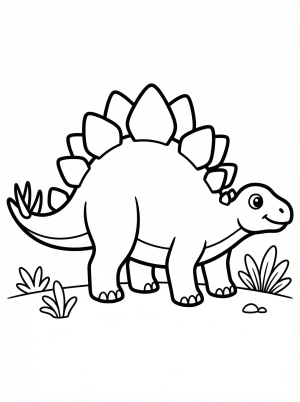 Free printable coloring page showing a stegosaurus with plates on its back, perfect for kids to practice coloring and learn about dinosaurs