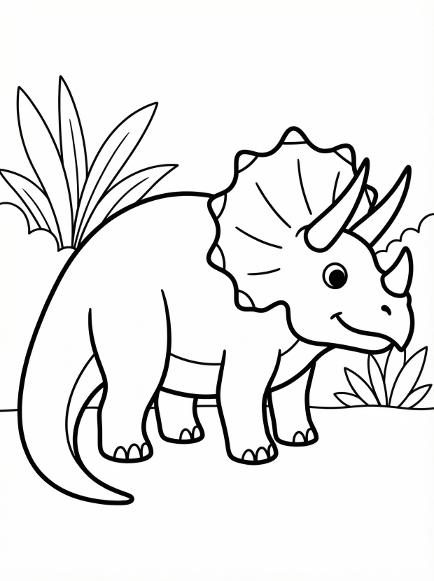 Free printable coloring page showing a Triceratops side view, perfect for kids to practice fine motor skills and creativity