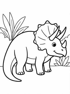 Free printable coloring page showing a Triceratops side view, perfect for kids to practice fine motor skills and creativity