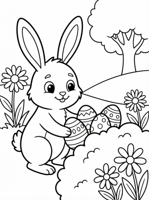 Easter Bunny Hiding Eggs coloring page