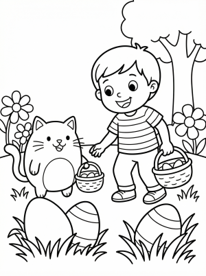 Egg hunt with a cat friend