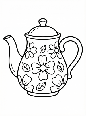 Free printable coloring page showing a vintage floral pattern on a teapot, perfect for kids to practice focus and express creativity