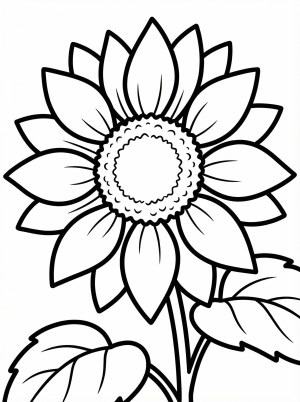 Free printable coloring page showing a sunflower close up, perfect for kids to practice coloring petals and learn about flowers