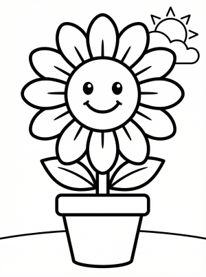 Sunflower In Pot coloring page