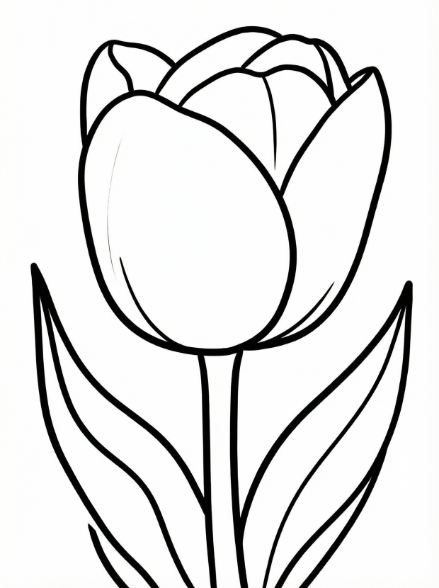 Free printable coloring page showing a tulip close up, perfect for kids to practice color choices and fine motor skills